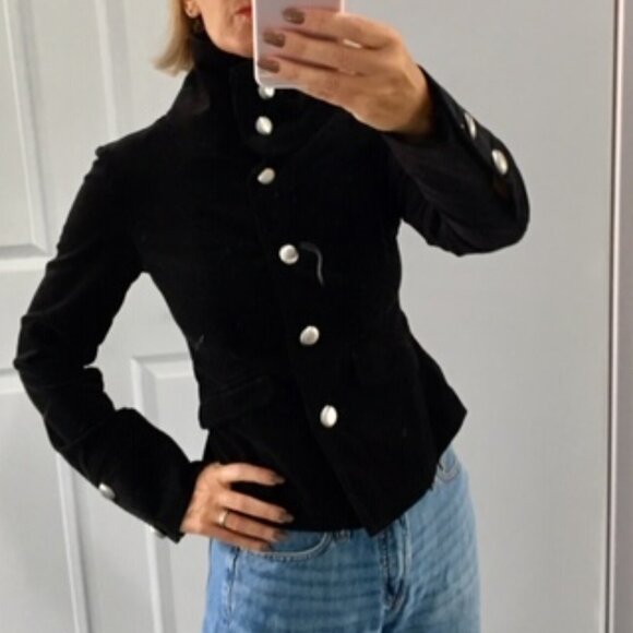 NWOT! Michael Kors Black military style velvet jacket with silver buttons xs - Picture 2 of 12